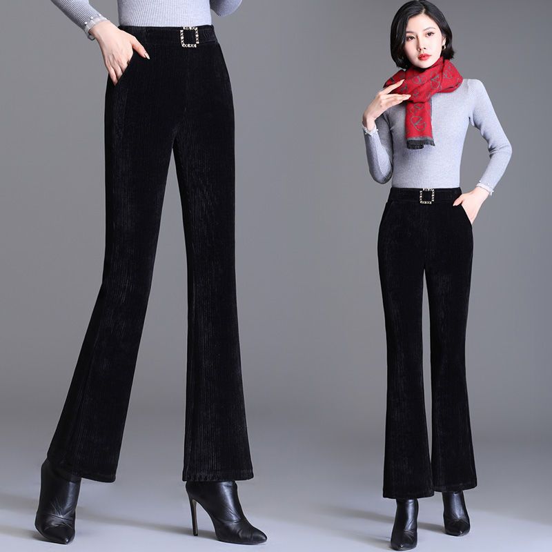 Chenille trousers women's  autumn and winter new high waist nine-point slim slim all-match vertical trousers women