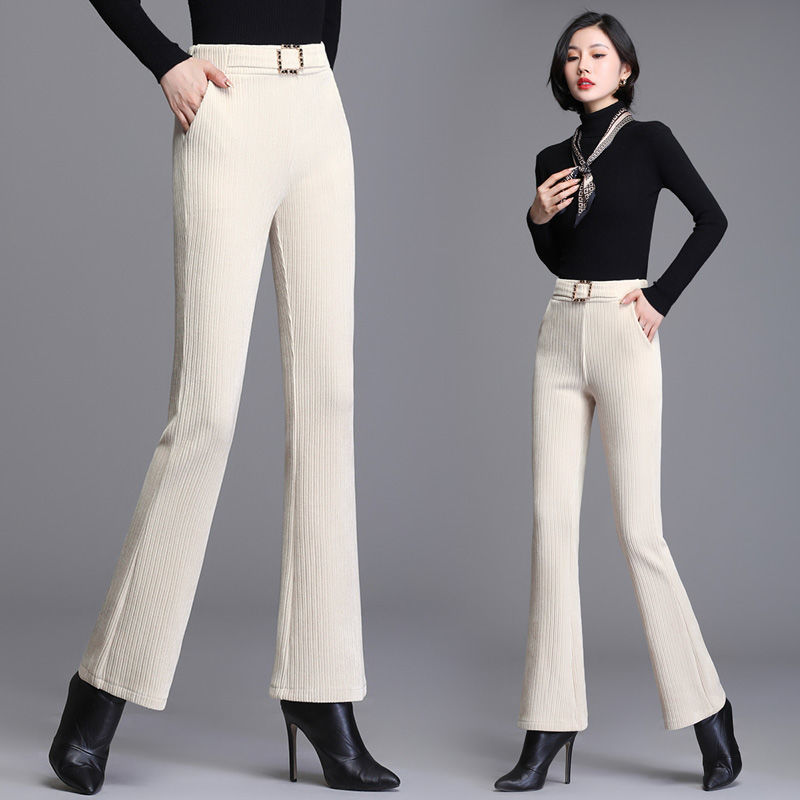 Chenille trousers women's  autumn and winter new high waist nine-point slim slim all-match vertical trousers women