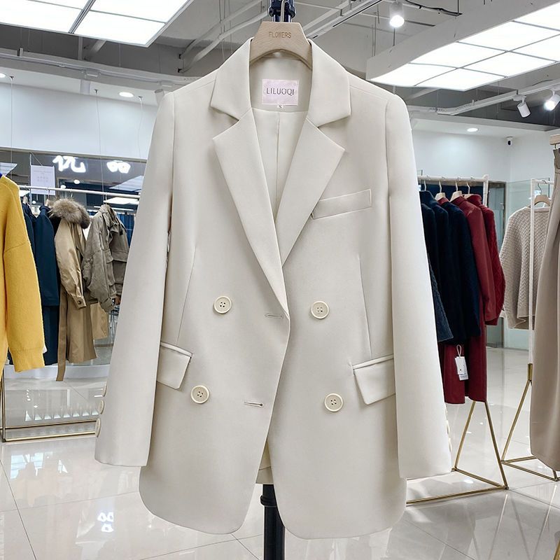  spring new Korean style loose double-breasted beige suit jacket femininity age-reducing internet celebrity suit
