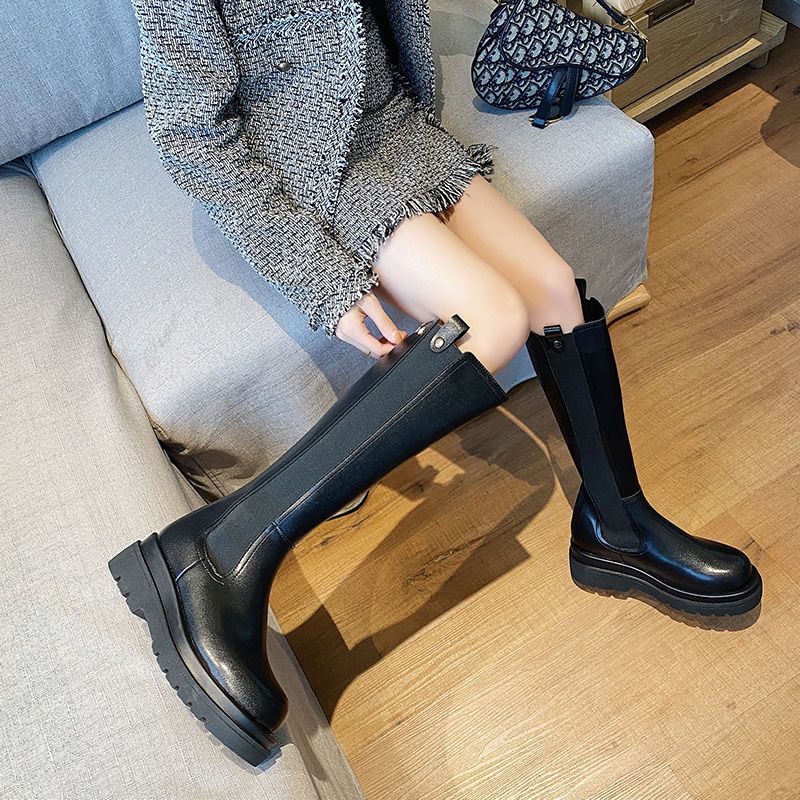 Large round Knight boots women's thick legs high tube thick bottom small long boots suitable for large boots with thick legs spring and Autumn