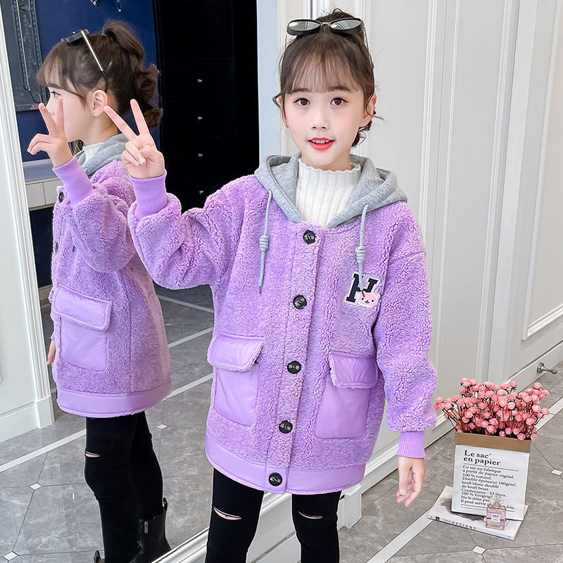Girls Autumn and Winter Coat 2022 Autumn New Korean Style Fashion Lamb Wool Coat Big Kids Loose Wool Sweater Trend