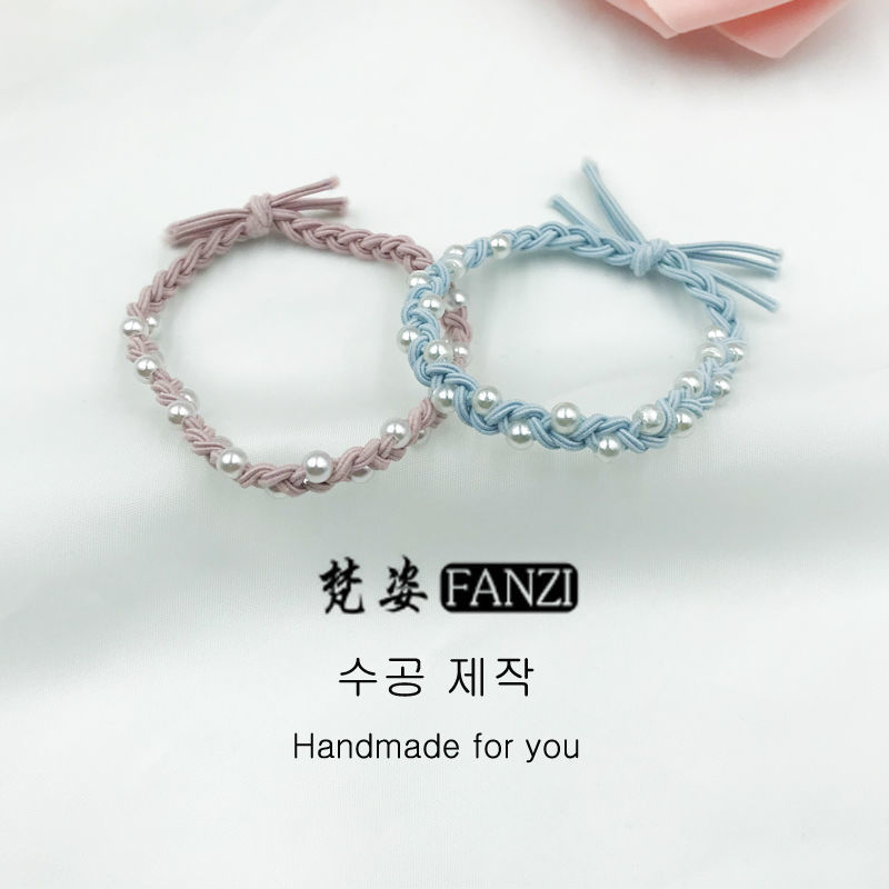 韩式珍珠发绳情侣手链两用手绳简约基础头绳手工编绳打结发圈发饰
