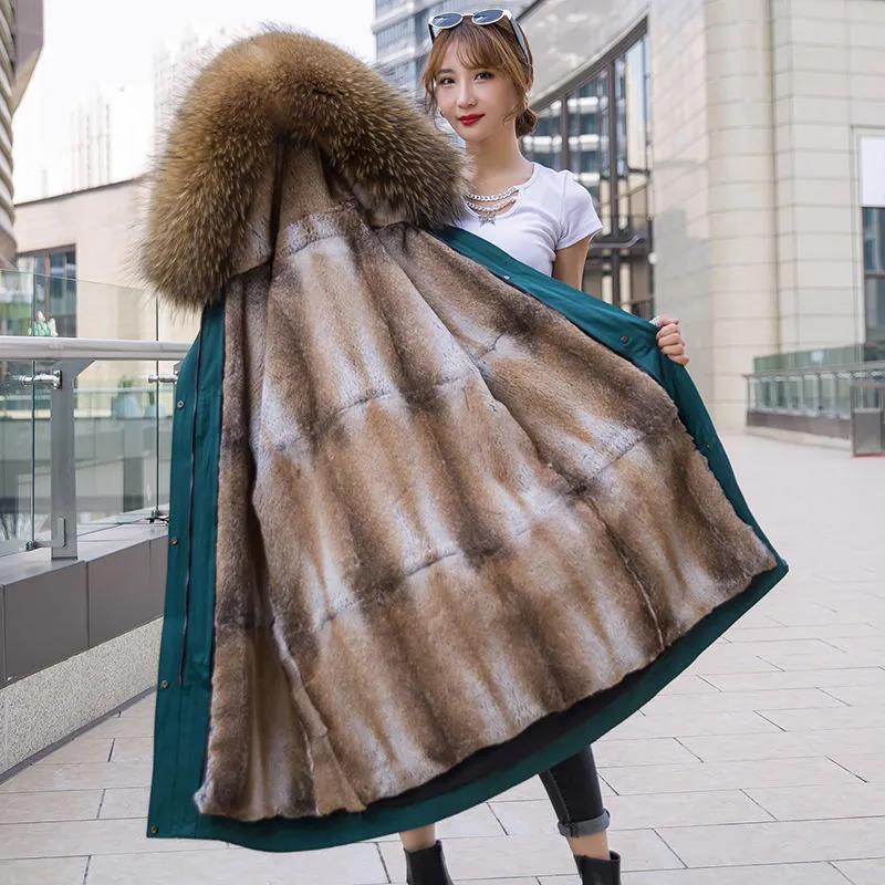 2021派克服女新款可拆卸仿獭兔毛内胆貉子毛领海宁皮草外套中长款