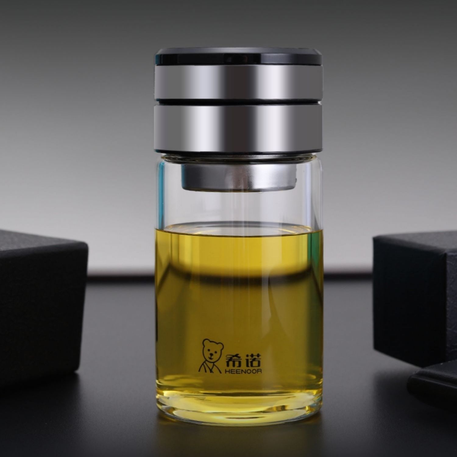 希诺玻璃杯高档时尚水杯礼物茶杯加厚商务办公车载杯茶水分离杯