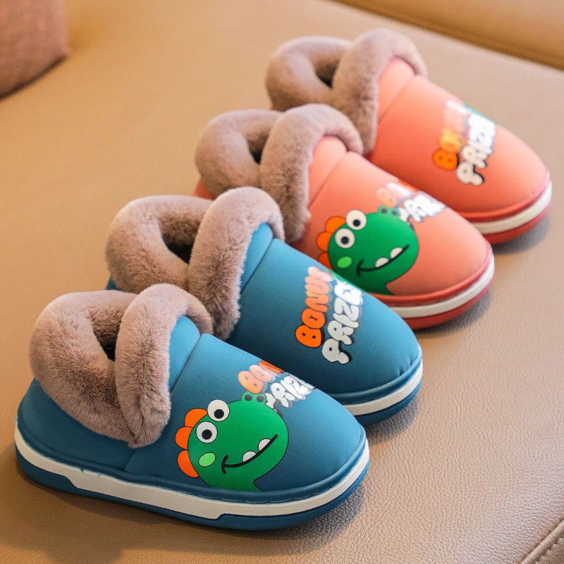 儿童棉鞋防水保暖男童女家居室内小孩包跟加绒宝宝棉拖鞋卡通恐龙