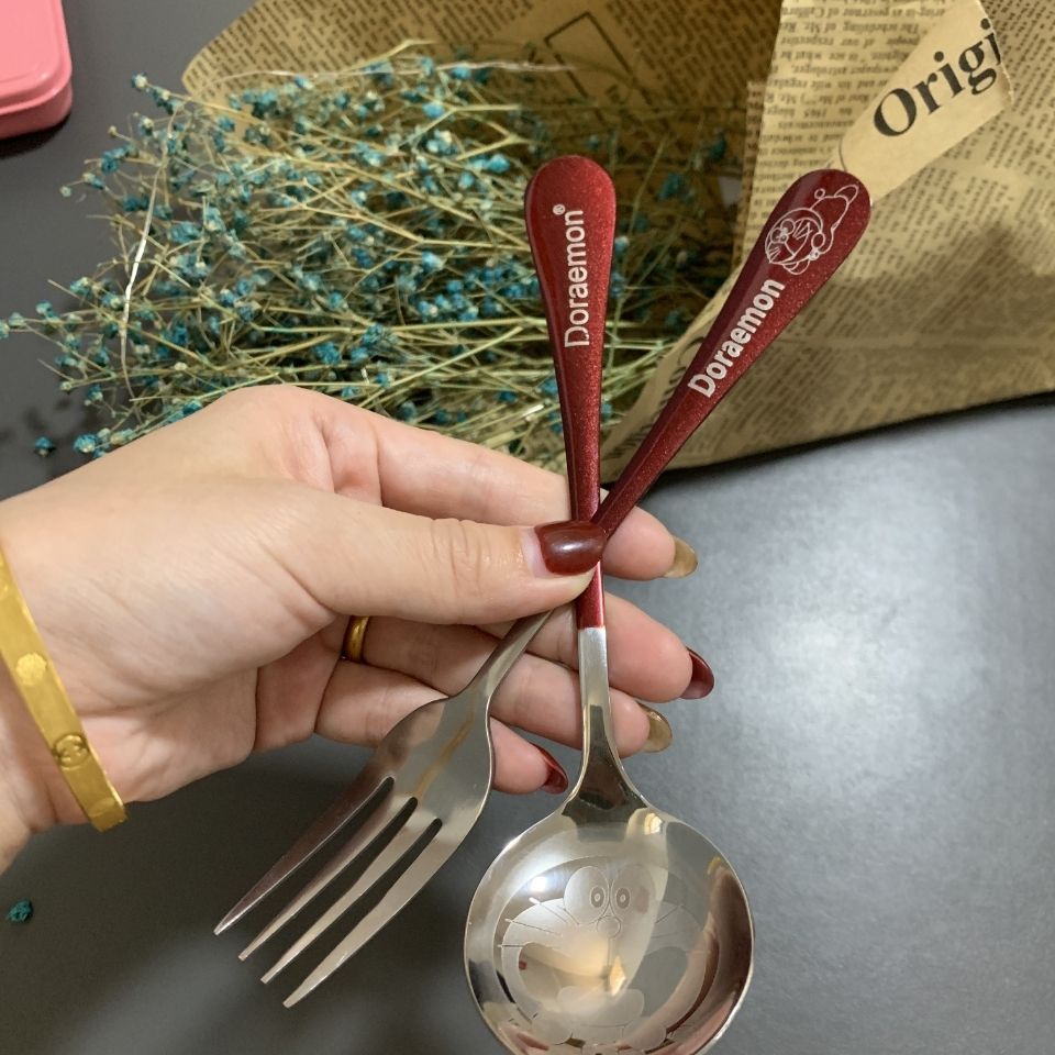 Thickened net red stainless steel spoon long handle ins style household exquisite Western fork salad fruit dessert spoon