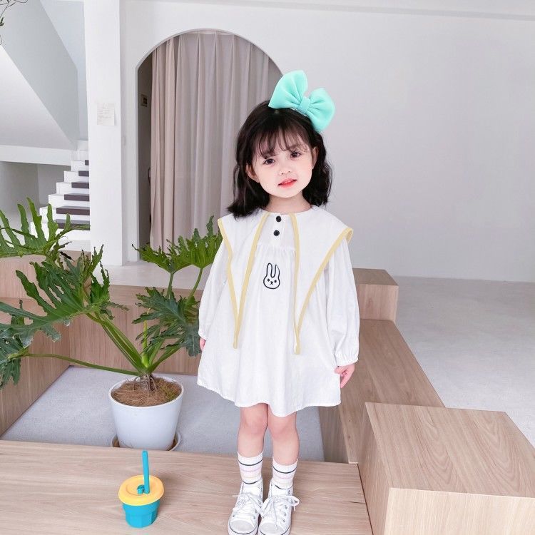 女童學院風連衣裙秋裝2023新款女寶寶洋氣長袖裙子兔子兒童公主裙