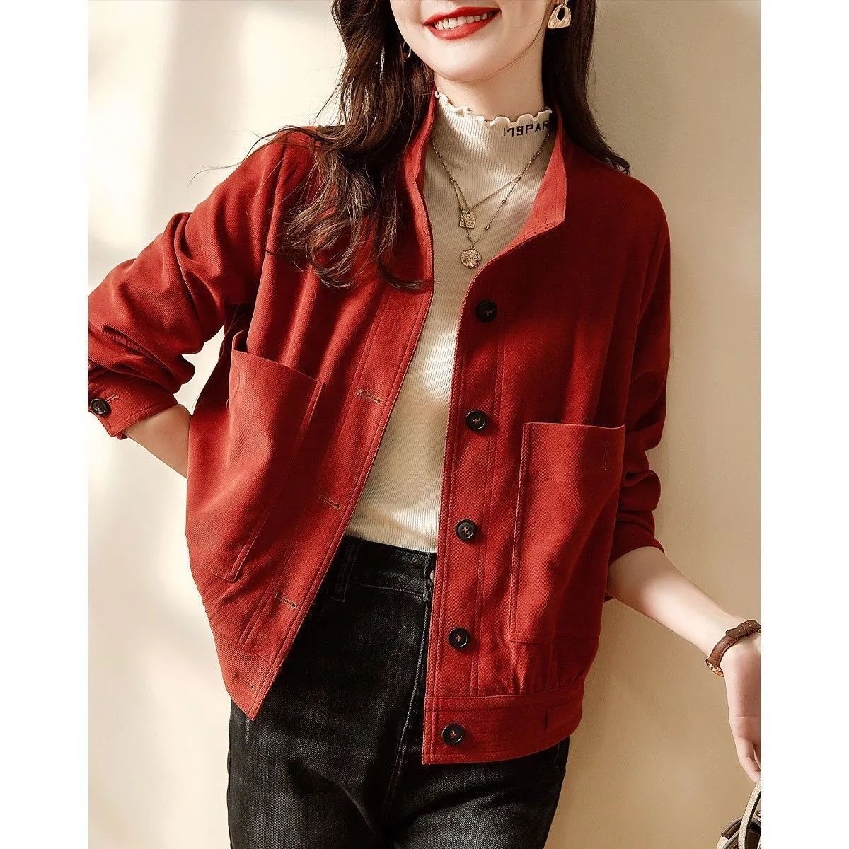  Spring and Autumn New High-end Fashion Versatile Western Style Korean Style Loose Slim Solid Color Trendy Jacket Tops for Women