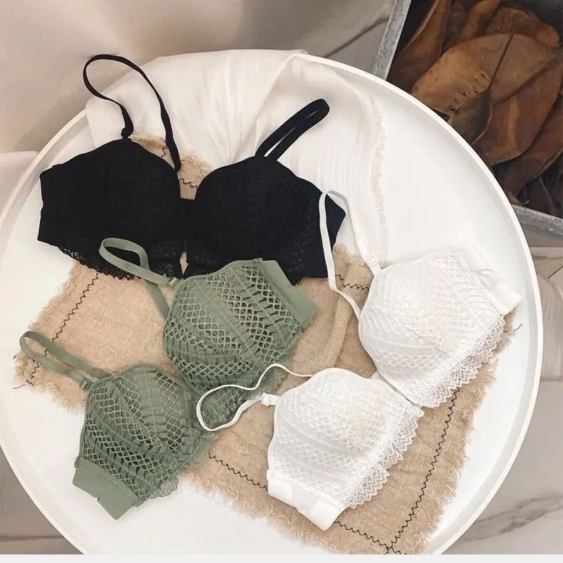 [Front Button Style] Sexy Underwear Female Students Girls Small Chest Gathered Anti-Sagging No Steel Ring Thickened Bra Set