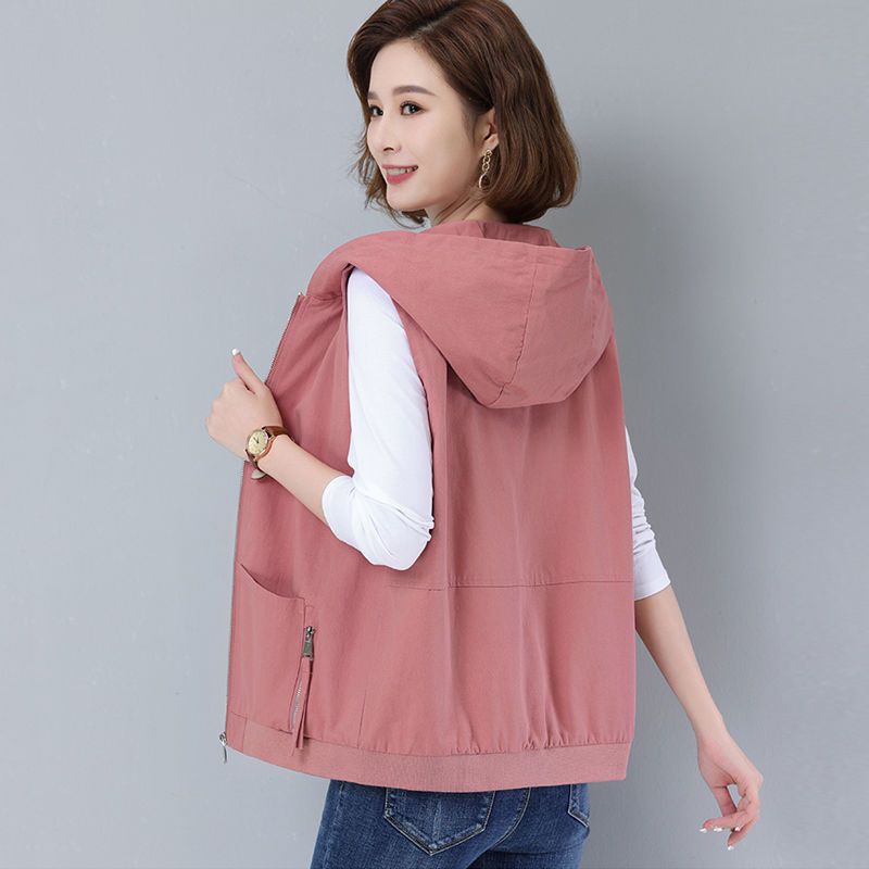 [with lining] spring and autumn vest women's  new fashion loose casual outerwear mom hooded jacket tide