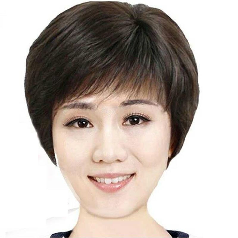 假发女全头套妈妈短发逼真自然圆脸整顶50岁帅气短轻薄一体假发套