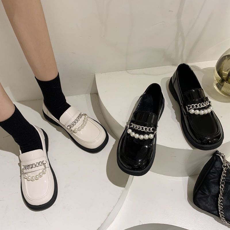 法式复古英伦风小皮鞋女2021夏新款珍珠仙女乐福鞋厚底玛丽珍单鞋