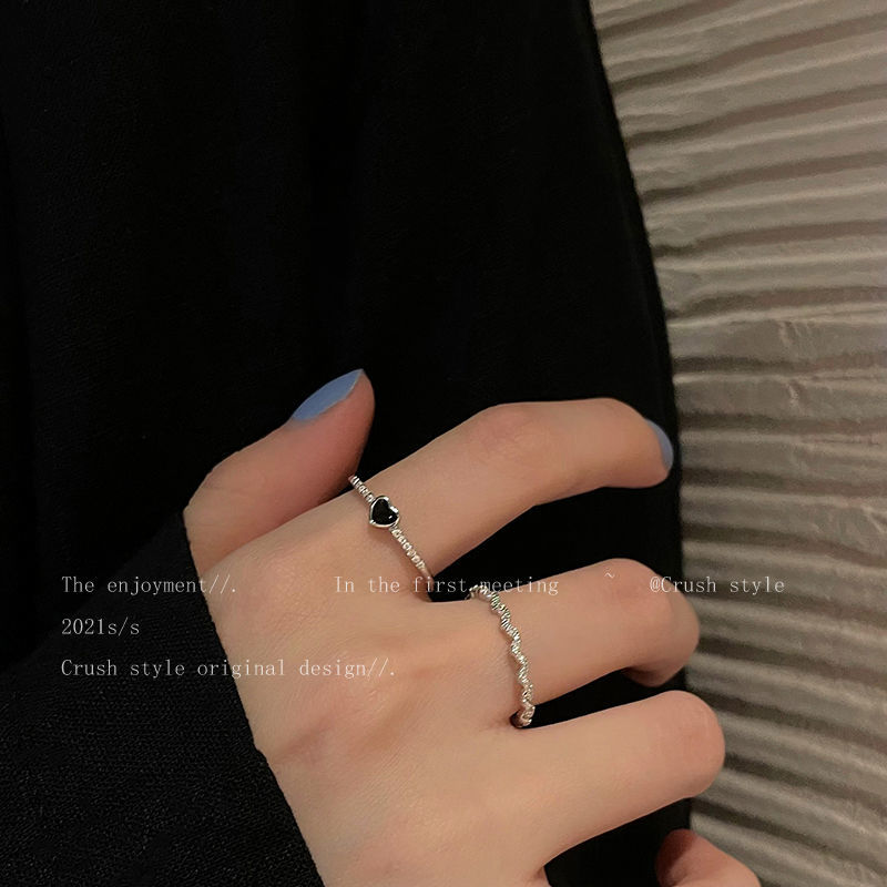 Light luxury love zircon two-piece ring set, Female Minority design, high-grade sense tail ring, fashion, personality, simple index finger ring