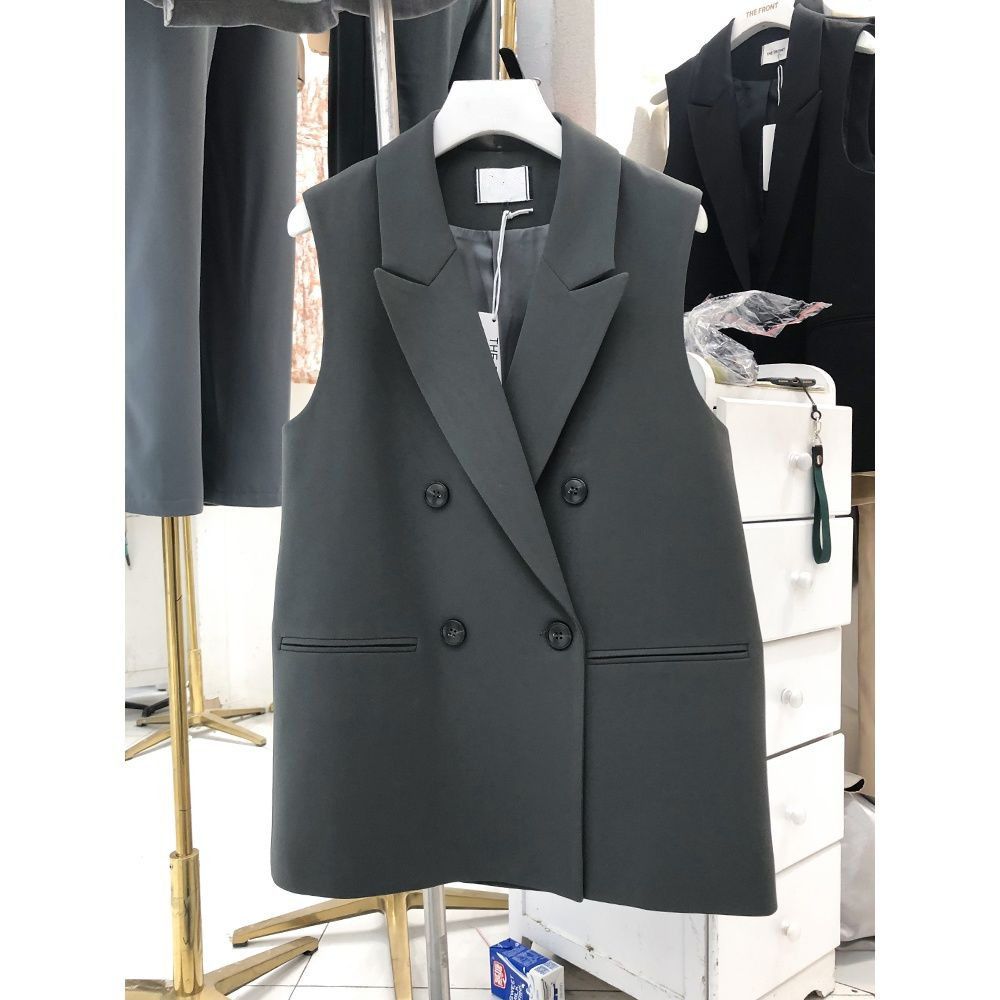 thefont suit black vest women's jacket spring and autumn casual 23 new style temperament sleeveless vest suit outer wear