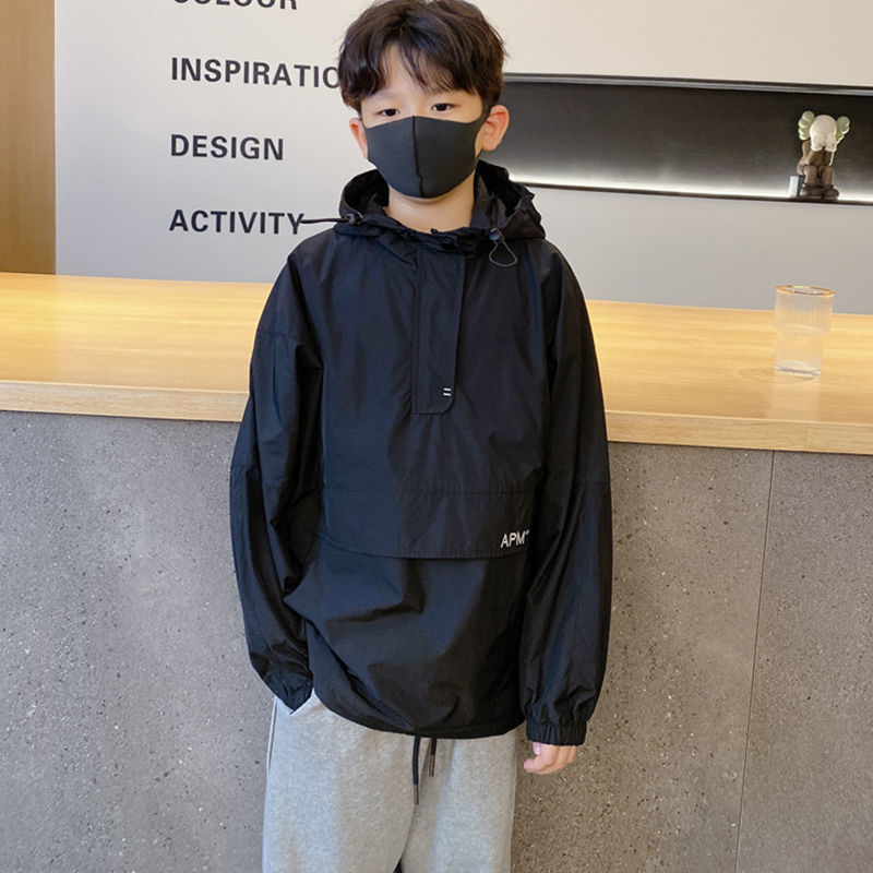 Boys' hooded jacket 2022 spring and autumn new Korean version children's pullover double-layer windbreaker boy's jacket is trendy and handsome