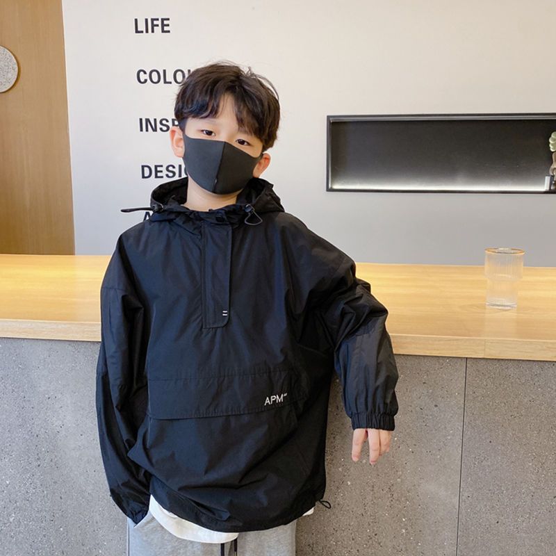 男童衝鋒衣外套2022春秋款韓版兒童連帽套頭雙層風衣秋冬加棉帥氣