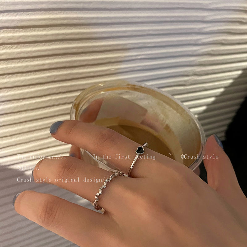 Light luxury love zircon two-piece ring set, Female Minority design, high-grade sense tail ring, fashion, personality, simple index finger ring