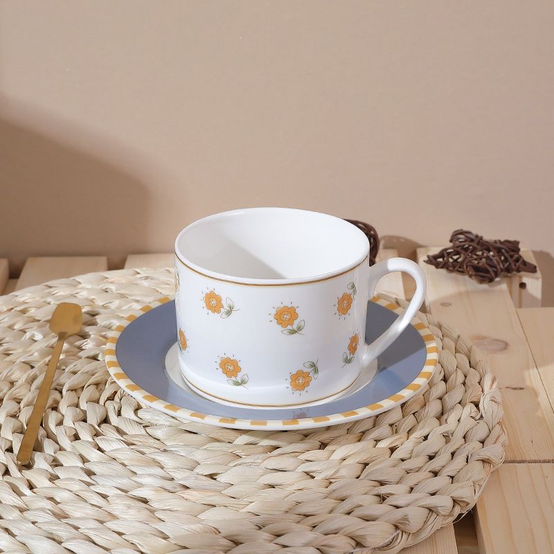 ins可爱复古法式田园风小雏菊陶瓷带勺咖啡杯碟套装下午茶早餐盘