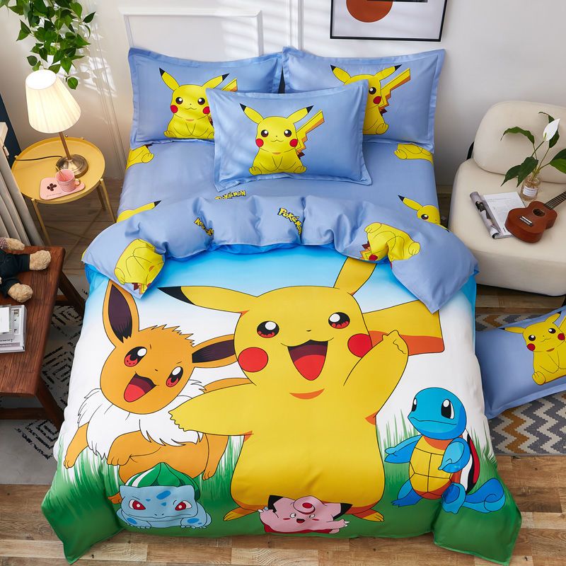 Cartoon four piece bedclothes boys' and girls' bedsheets thickened twill sheets double bedclothes three piece dormitory set