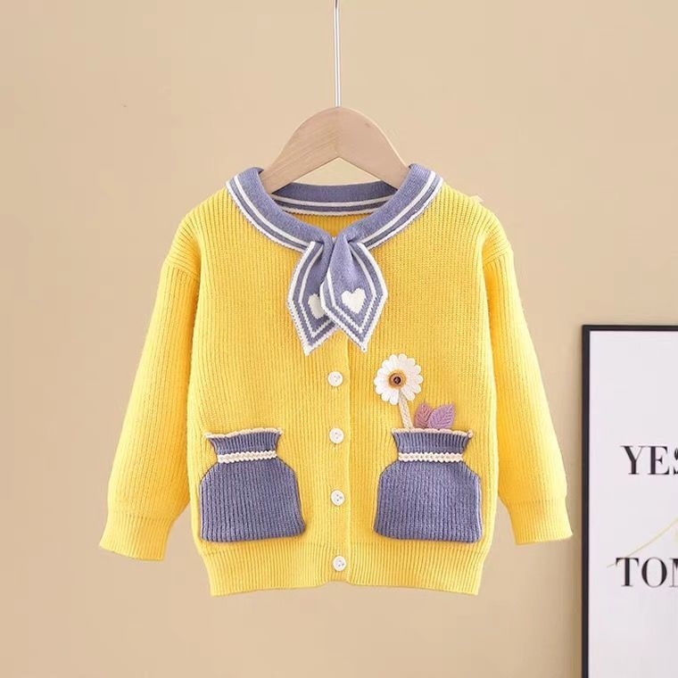 Girls Knitted Cardigan Spring 2023 New Korean Style Baby Girl Sweater Jacket Children's Children's Clothing Western Style