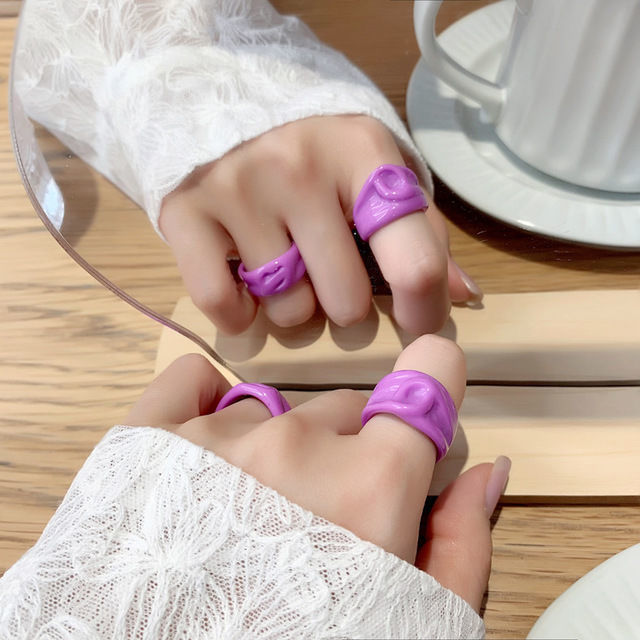 彩色戒指韩国小众亚克力凸造型戒指树脂戒指指环ins彩色叠戴戒子