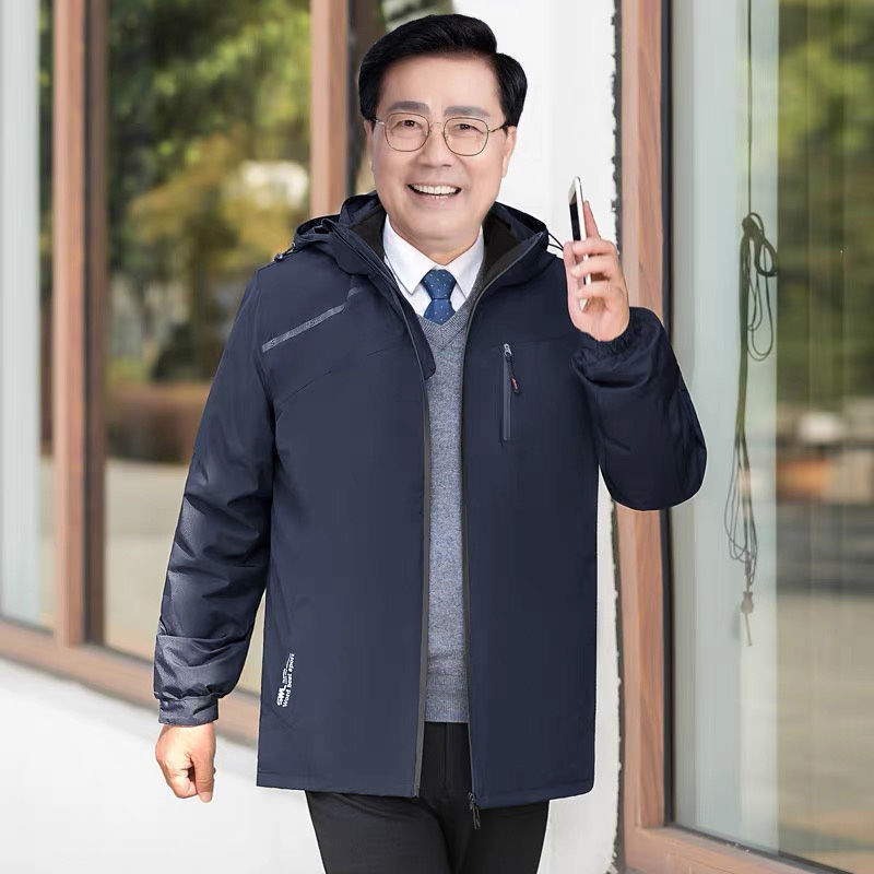 中老年冲锋衣三合一可拆卸爸爸装秋冬季男士风衣外套爷爷加绒夹克