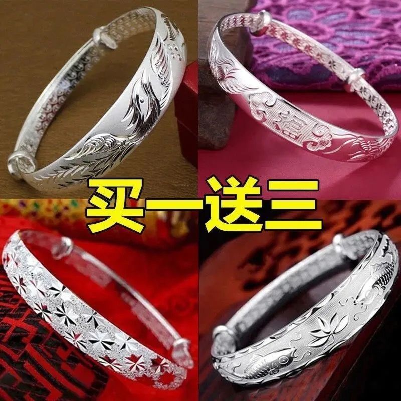 88700-买一送三 送妈妈送女友百搭礼物限今曰正品纯银手镯女款999银手链-详情图