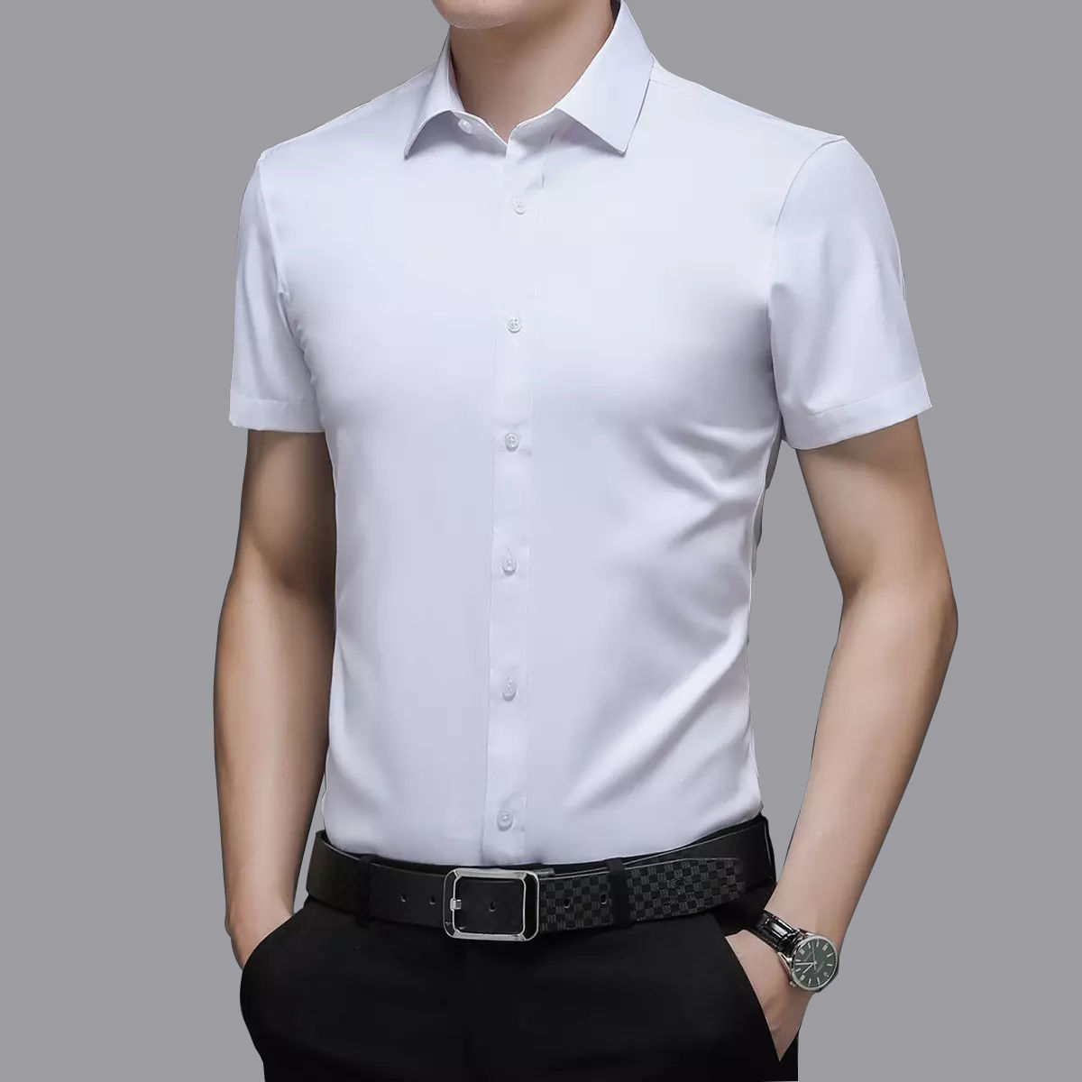 春秋季衬衫男长袖青年韩版修身短袖男商务休闲潮流大码百搭白衬衣