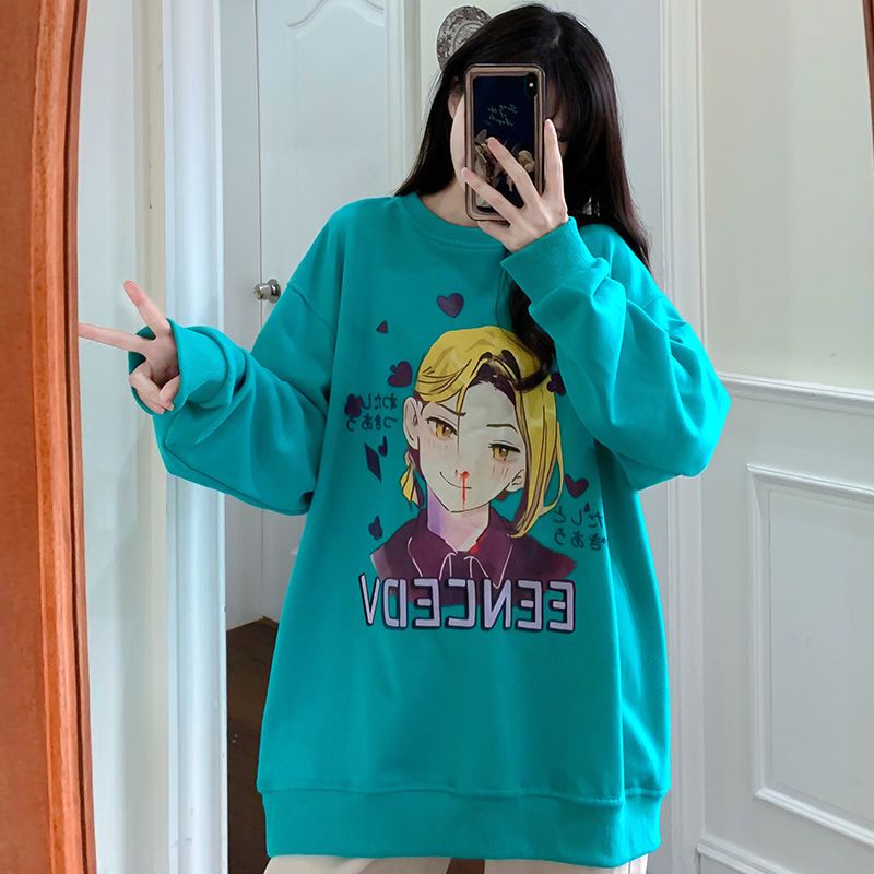 75796-美式圆领卫衣女秋季宽松潮ins慵懒风BF薄款日系卡通字母印花上衣【12天内发货】-详情图