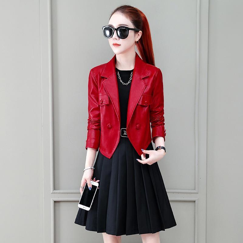 Leather suit women's dress spring and autumn 2022 new fashion western style thin trendy skirt two-piece set