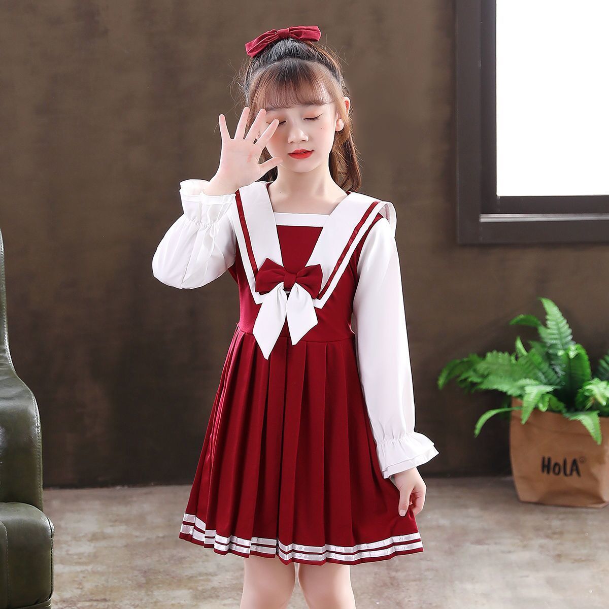 女童连衣裙春秋新款韩版洋气海军领裙子中大儿童装学生网红公主裙