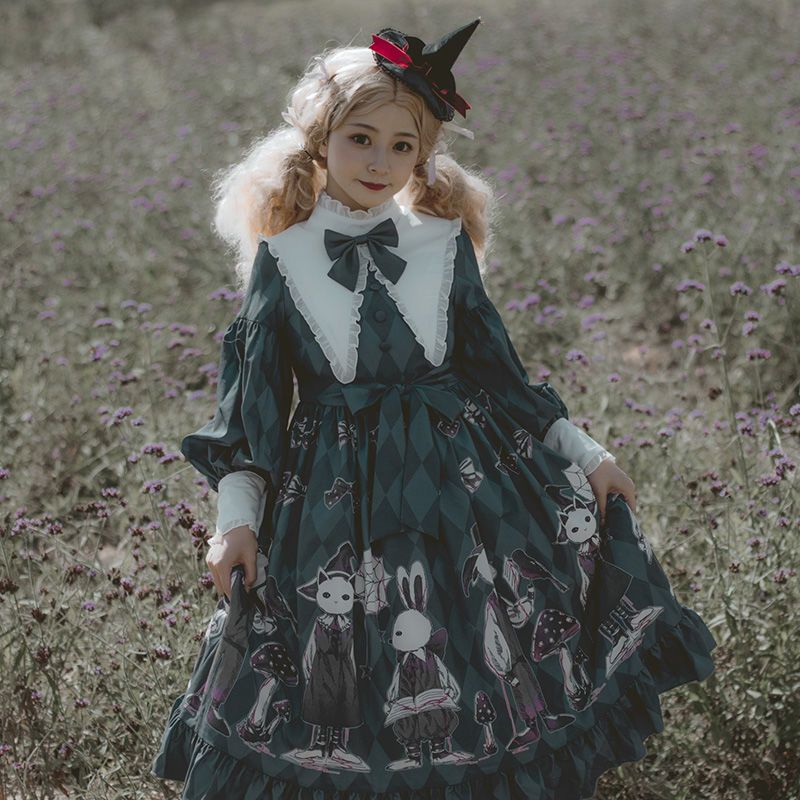 【毒蘑菇】lolita小裙子op暗黑华丽哥特简约洛丽塔洋装连衣裙