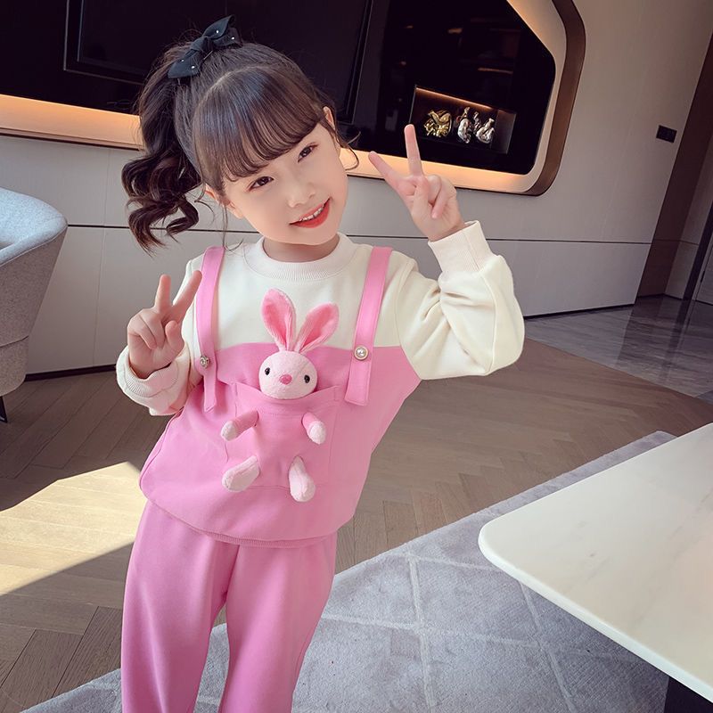 女童套裝春秋2023新款洋氣時髦兔子兒童小女孩韓版網紅秋裝兩件套