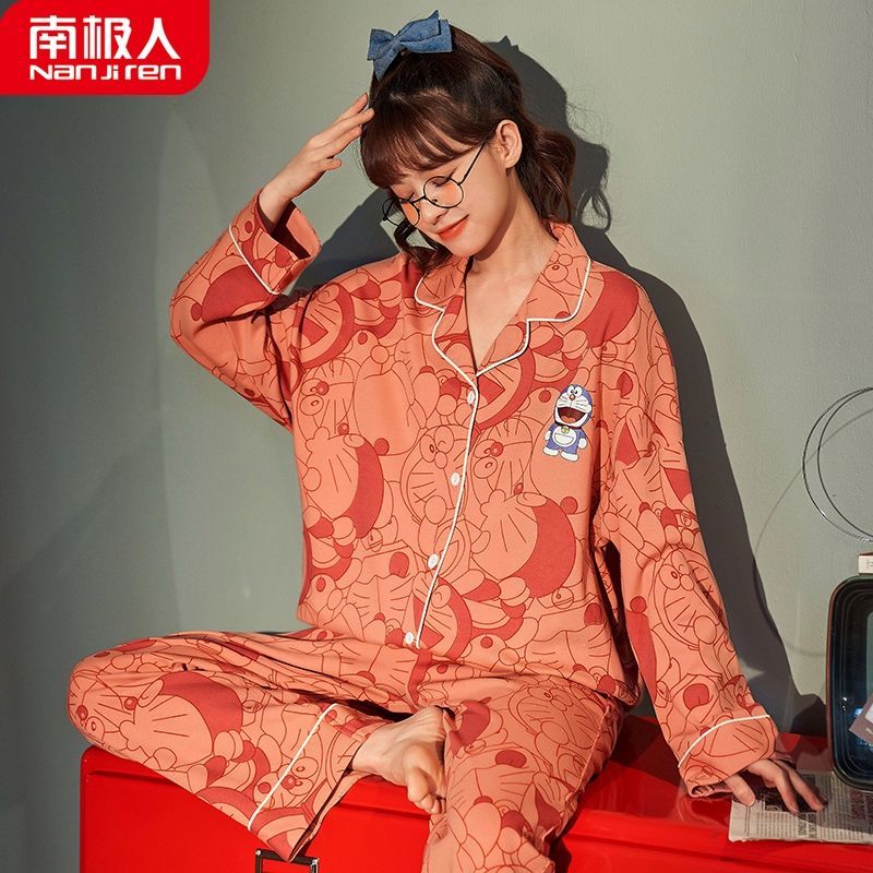 Women's pajamas spring and autumn pure cotton long-sleeved cute Jingle cat student plus size 2022 new home clothes
