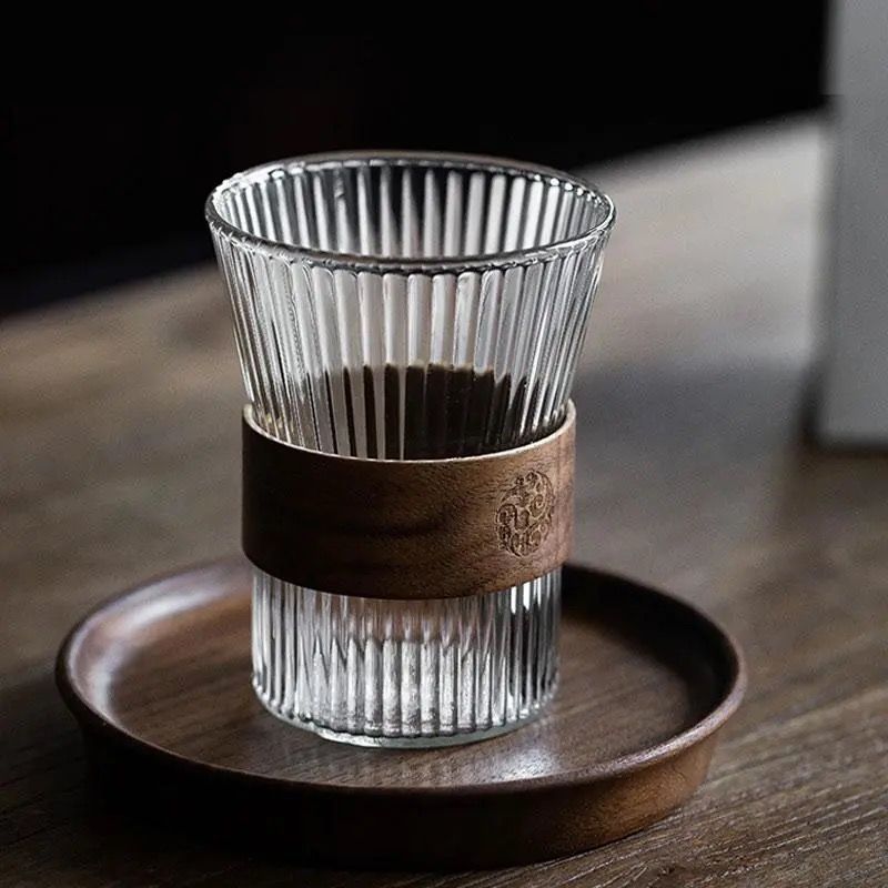 竖条纹单层玻璃杯子家用水杯挂耳咖啡茶杯加厚防烫日式早餐牛奶杯