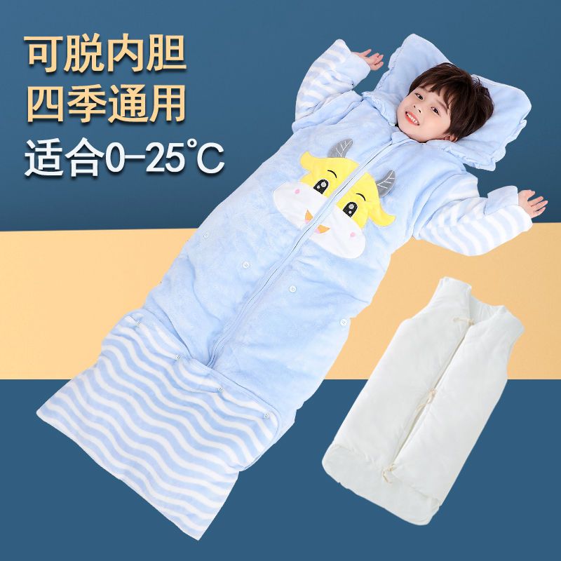 儿童睡袋3到6岁秋冬季纯棉厚款婴儿可脱胆防踢被子中小童四季通用