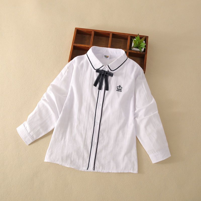 Girls shirt spring and autumn long-sleeved children's clothing white top pure cotton primary and middle school students school uniform lace big boy shirt trendy