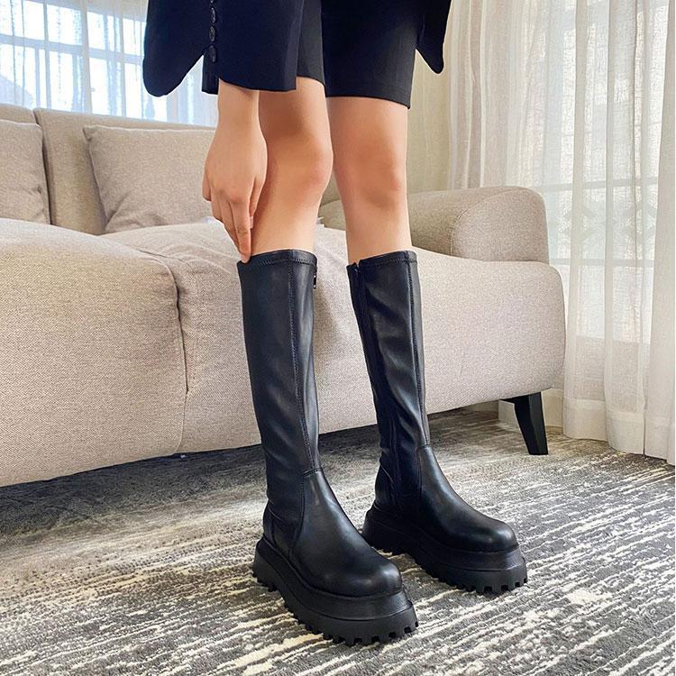 2021 autumn and winter British style knight boots plus velvet knee boots zipper high knight boots Martin boots