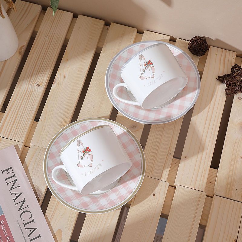 ins风韩国复古陶瓷咖啡杯碟套装下午茶水杯子女生高颜值可爱带勺
