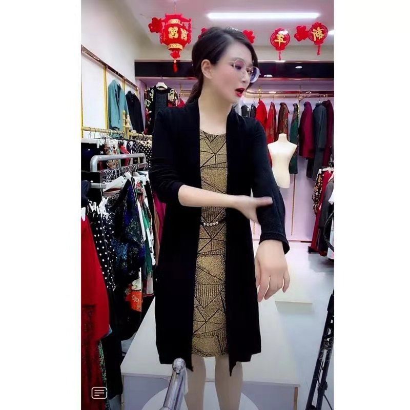 2021 new autumn large size noble and stylish two-piece long-sleeved mother's wear women's large size slim skirt for middle-aged and elderly people
