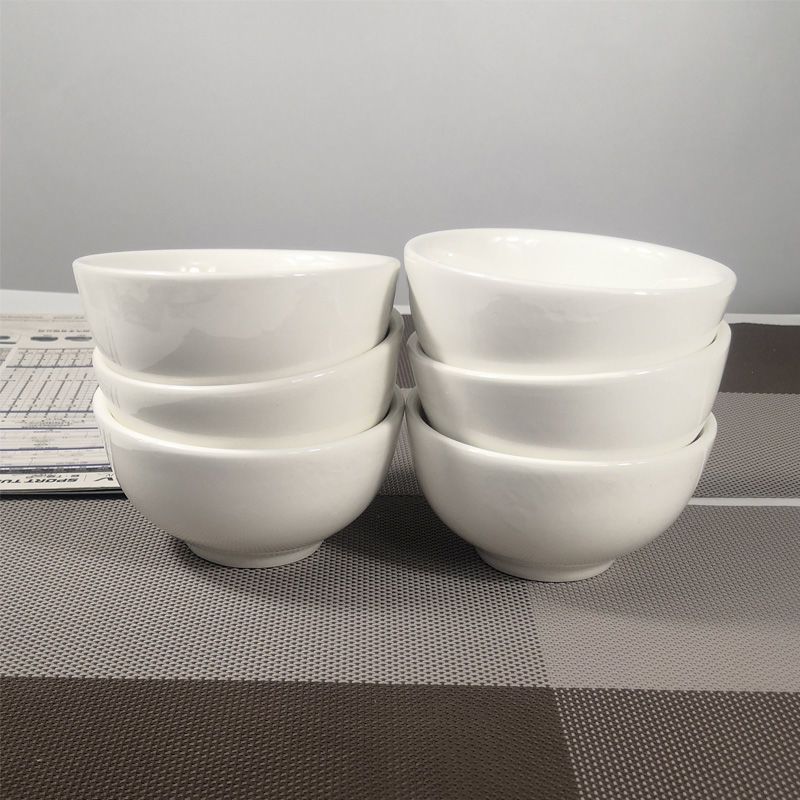 白色小碗家用加厚碗套装家庭组合勺子餐具小号陶瓷碗吃饭碗6个装