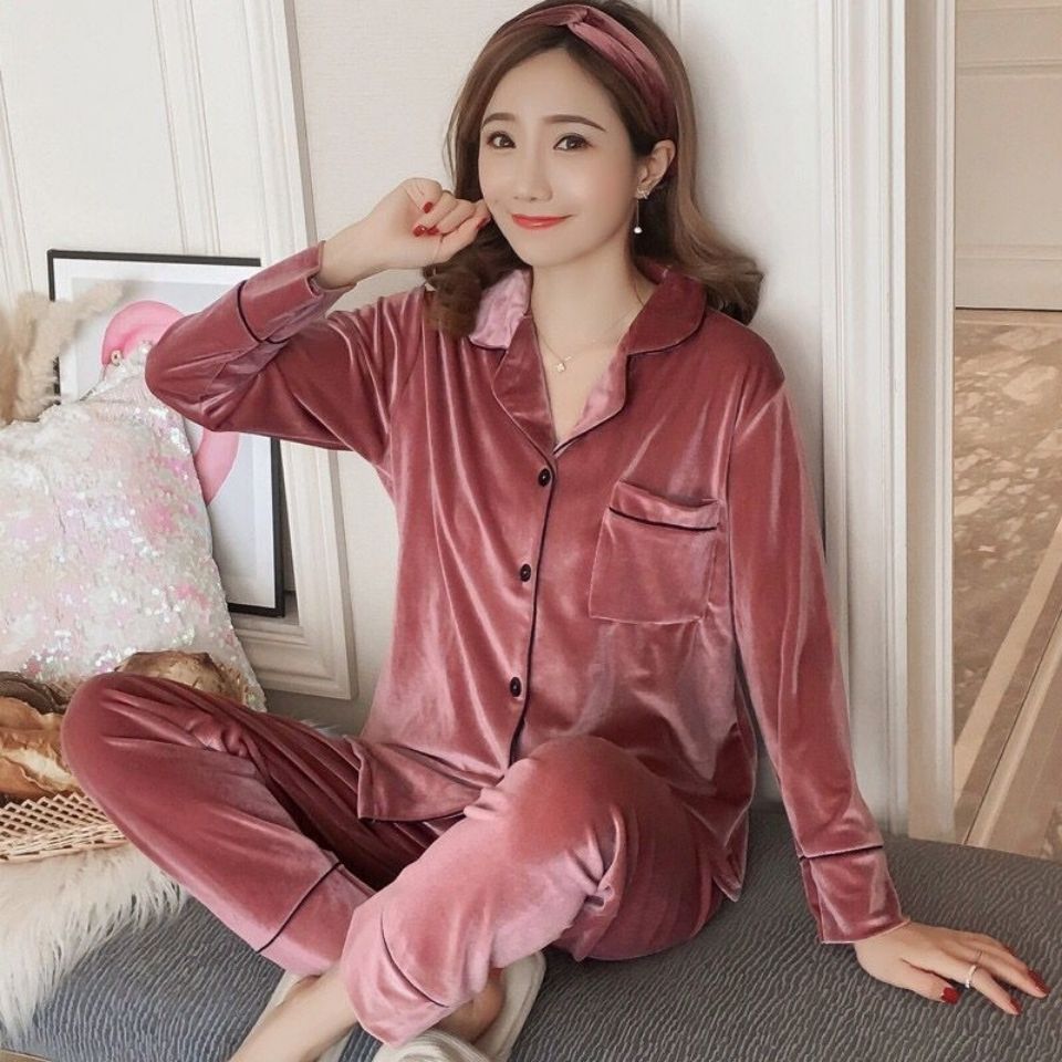 睡衣女秋冬款長袖金絲絨春秋季韓版學生ins可外穿家居服兩件套裝
