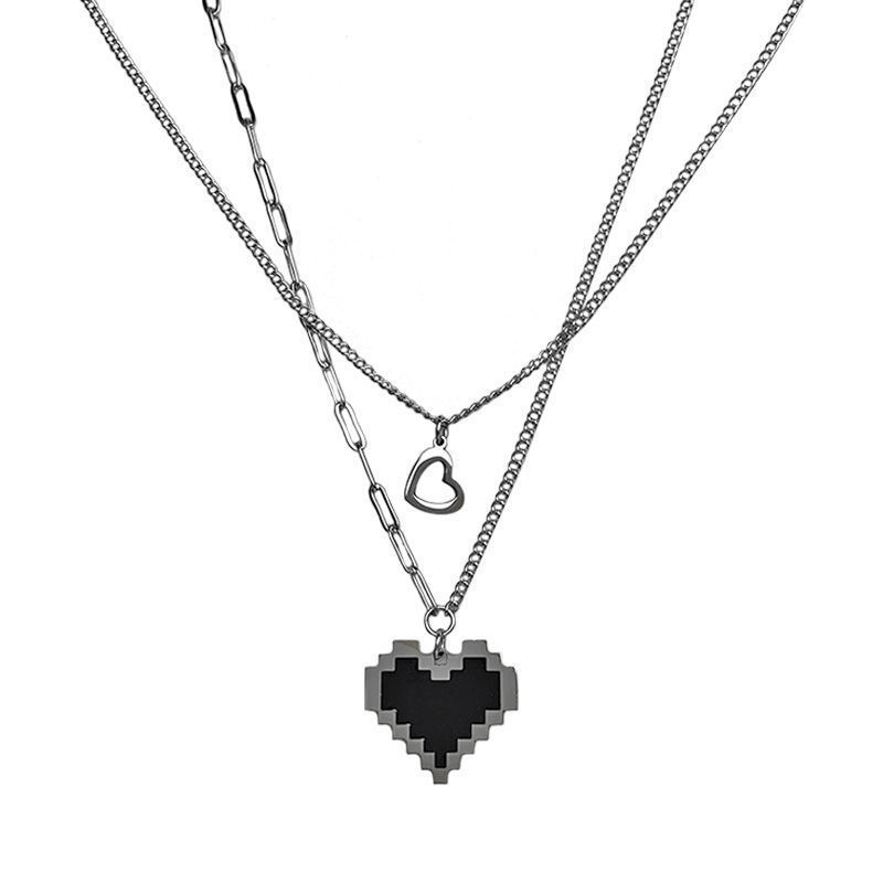 Mosaic black love necklace female niche design double layered with all-match simple letters hip-hop trend accessories