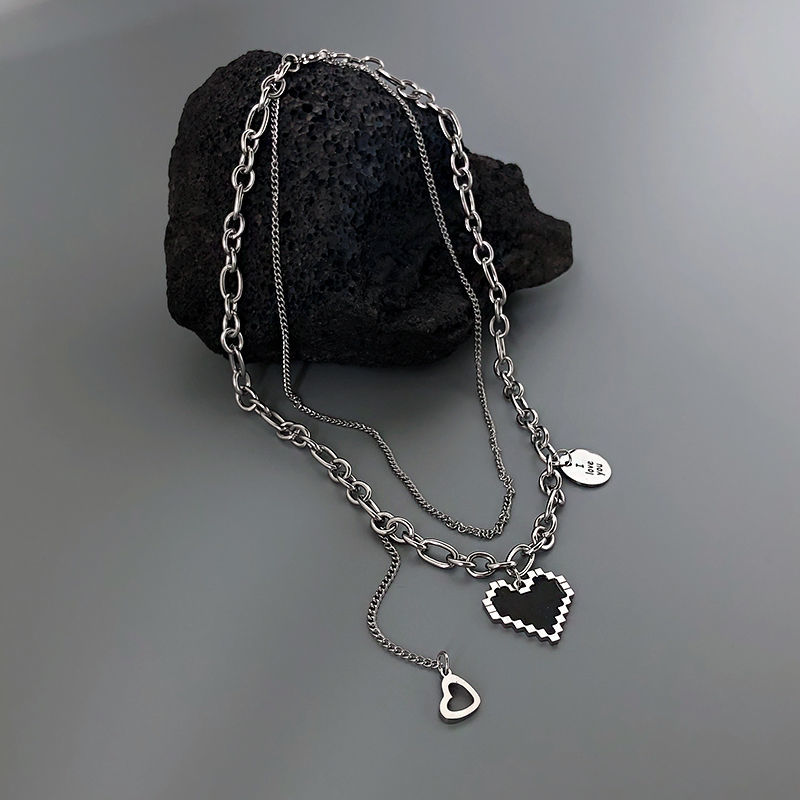 Mosaic black love necklace female niche design double layered with all-match simple letters hip-hop trend accessories