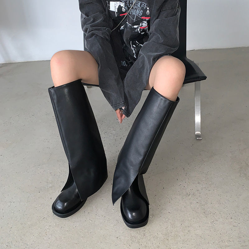 郭采潔任敏同款圓頭褲管靴炸街不過膝長筒靴女靴國潮瘦瘦靴騎士靴