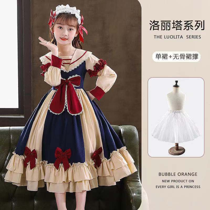 Genuine Girls' Spring and Autumn Dresses  New Christmas Lolita Children's Style Princess Dresses Internet Celebrity Dresses