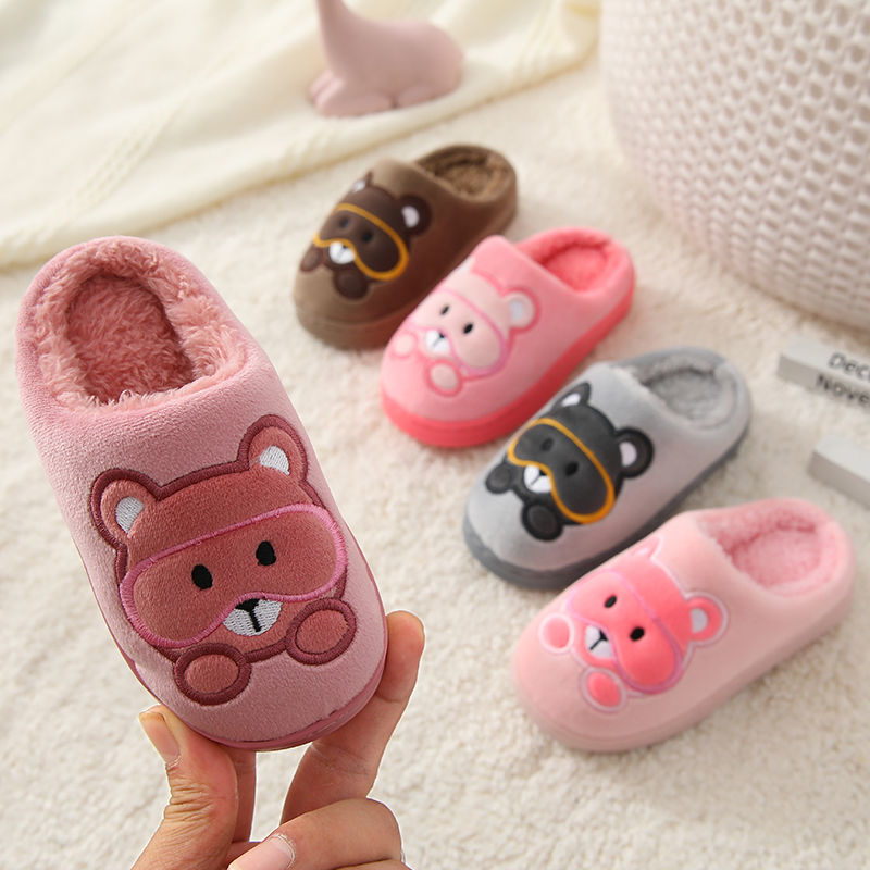 Winter children's cotton slippers, men and women, big children, non-slip, warm, thick, cartoon slippers, children's baby plush slippers