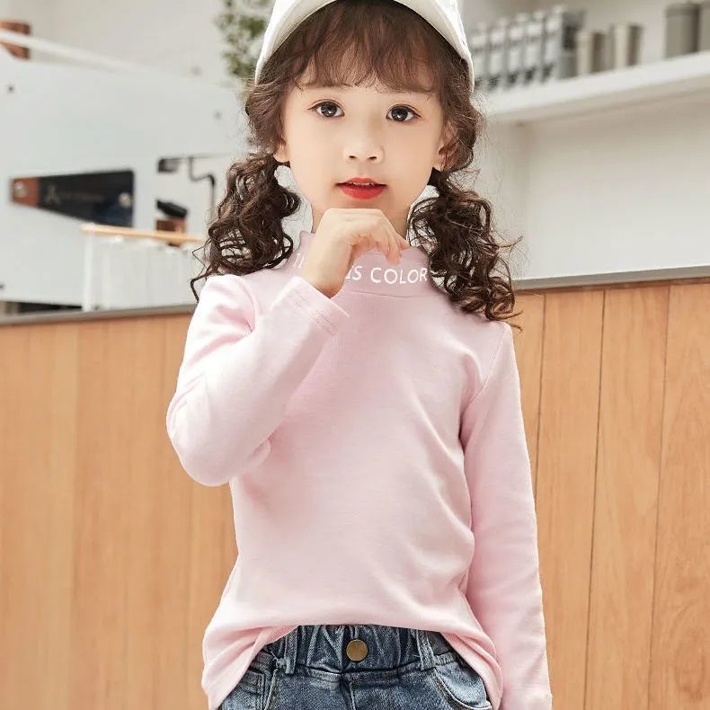 Double-sided German velvet half turtleneck bottoming shirt for women in spring and autumn, autumn and winter brushed mid-collar, pile collar, medium-sized children's long-sleeved trendy