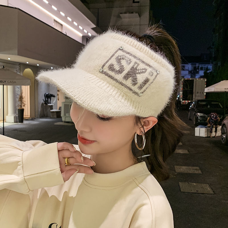 帽子女韓版秋冬兔毛空頂帽韓版潮瘦臉毛線帽針織保暖冬季鴨舌帽