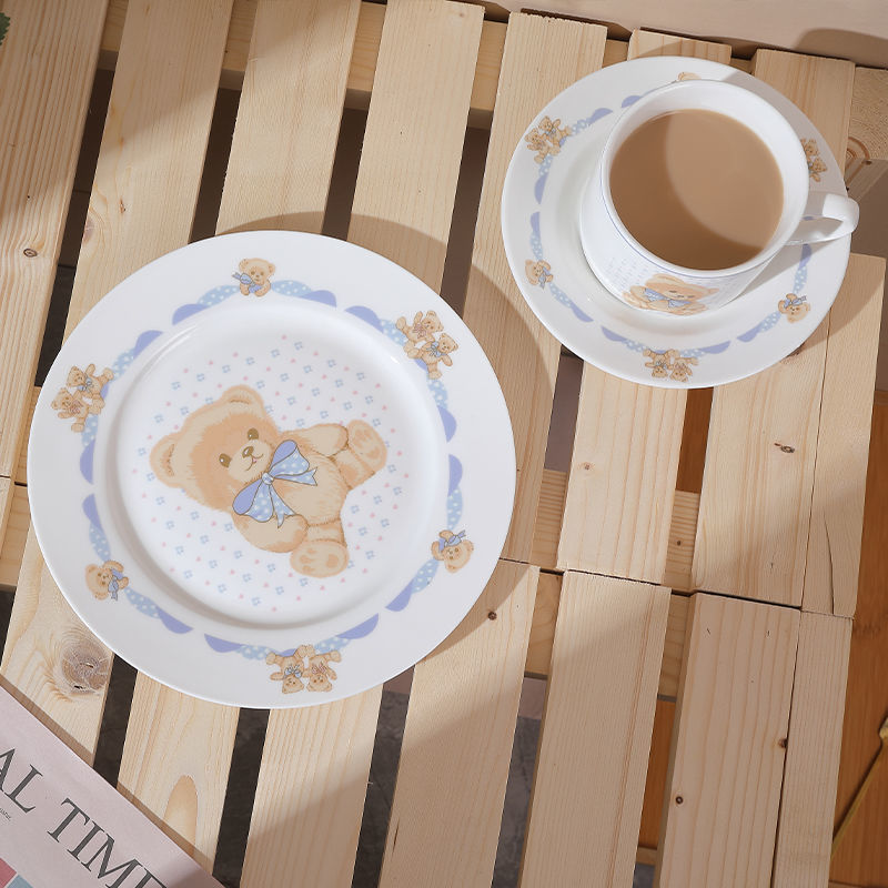 韩国ins风小熊法式复古陶瓷咖啡杯碟下午茶早餐盘套装可爱少女心